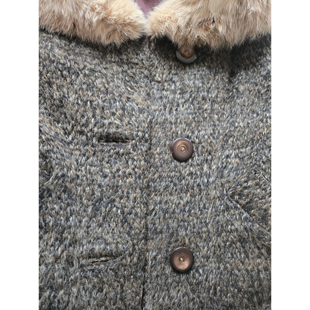 Vtg 60s 70s Wool Coat Real Fox Fur Collar Fall Winter Cozy Luxury ILGWU Gray - Picture 6 of 16